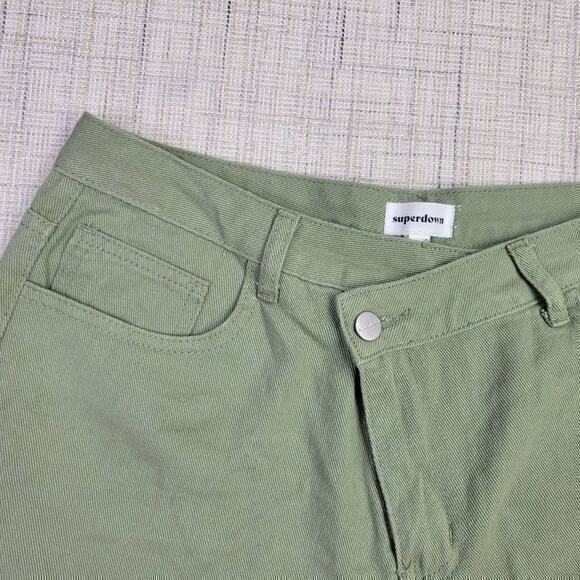 Superdown Rylan Asymmetrical Green Cotton Denim Shorts Size Large - Picture 2 of 7
